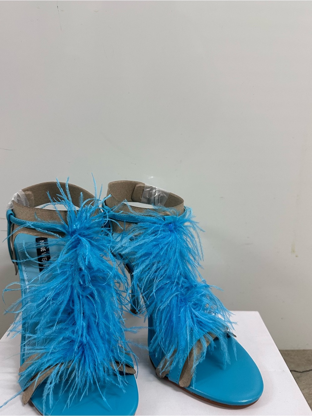 Nine West Turquoise Feather Trim High Heel Sandals - Picture 2 of 4